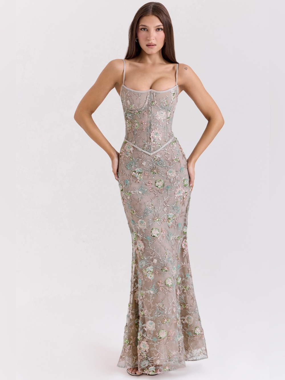 House of CB Naima Silver Embellished Beaded Corset Maxi Dress XS A-C NWOT - Picture 4 of 11